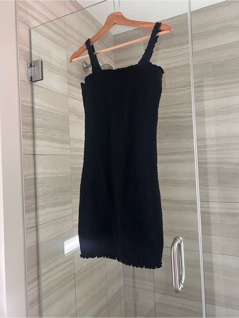 Black Smocked Bodycon Sundress with Straps size L